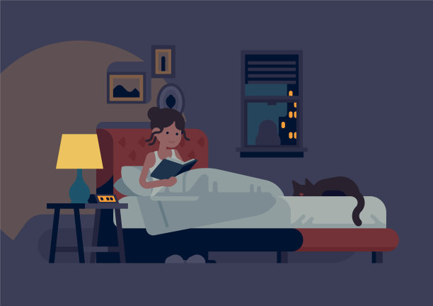 女人睡觉前在床上看书图片下载