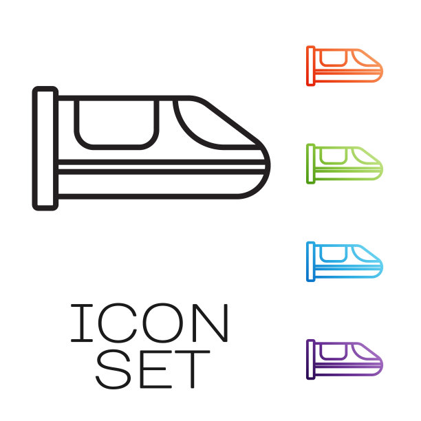 黑线高速列车图标孤立在白色背景。铁路旅游和铁路旅游。地铁或地铁流线型快速列车运输。设置图标丰富多彩。向量图片下载