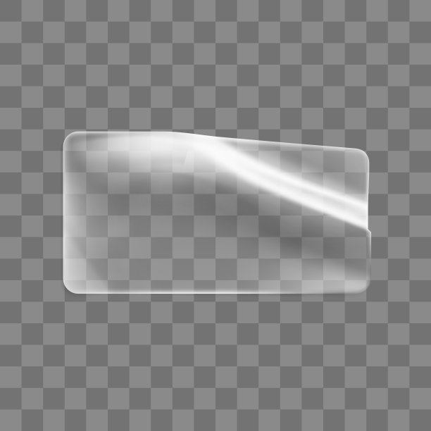 透明胶粘折矩形贴纸模拟。空白不干胶透明纸或塑料不干胶标签具有卷曲、起皱效果。三维逼真矢量图标图片下载
