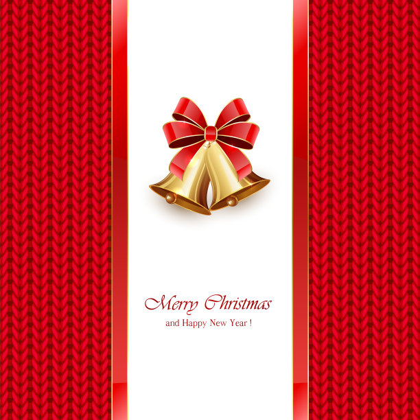 圣诞钟声与红色针织图案的蝴蝶结图片下载