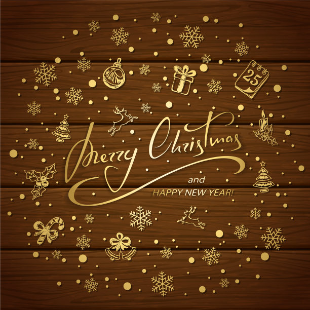 圣诞快乐，棕色的金色装饰图片下载