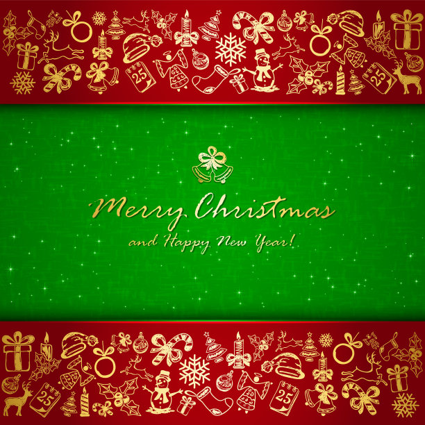 红色背景上的圣诞装饰元素图片下载