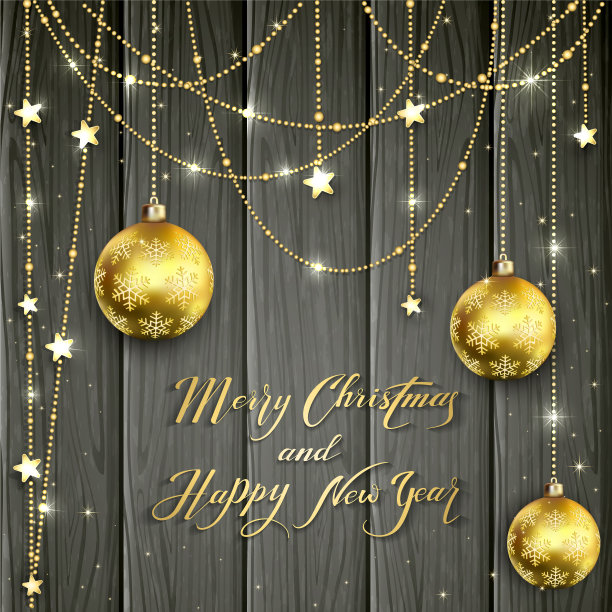 金色的圣诞球和黑色的装饰品图片下载