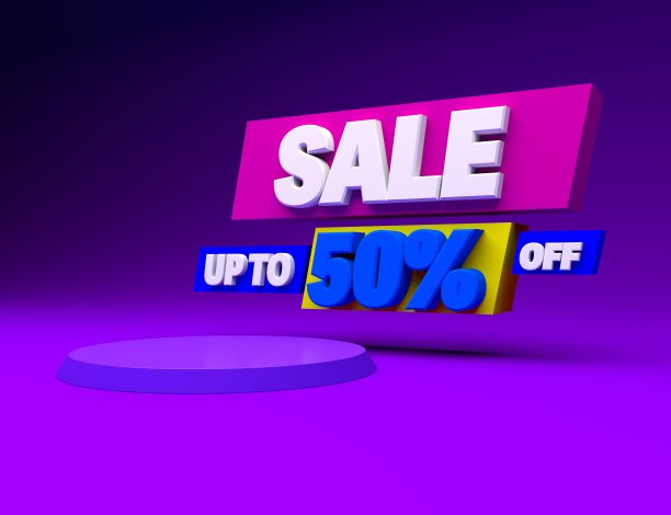 五折优惠。冬季销售。促销横幅设计模板。干净的背景。传单，海报，卡片，标签，横幅设计。3 d渲染图像。图片下载