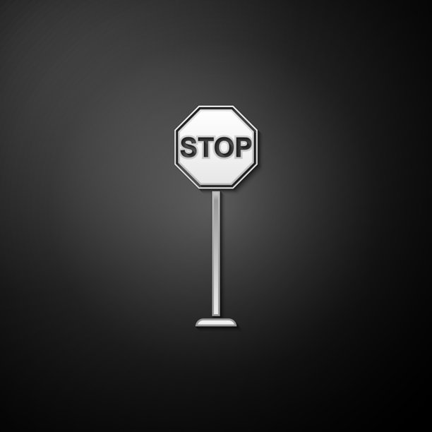 银色停止图标孤立在黑色背景图片下载