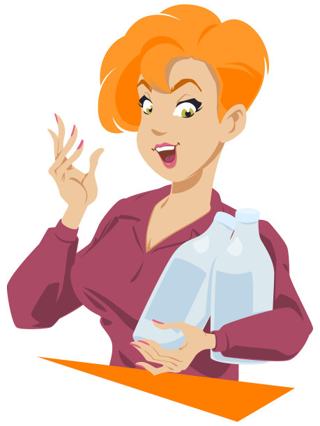 美丽快乐的女孩与瓶子水或牛奶图片下载