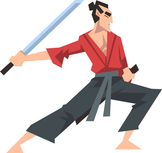 日本武士穿着红色空手道服图片下载