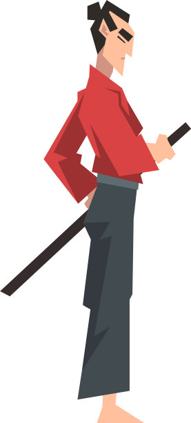 日本武士穿着红色空手道服图片下载