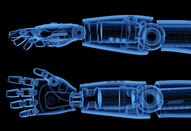 x光机器人手孤立在黑色图片下载