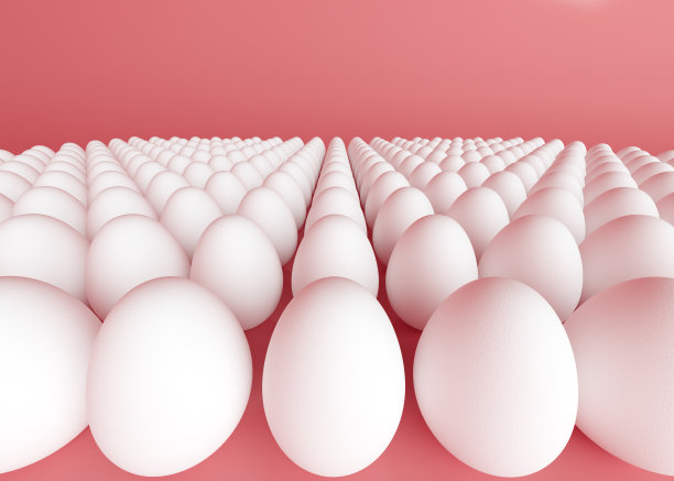 粉红色背景上的一排排白鸡蛋。复活节假期。3D渲染和3D插图。图片下载