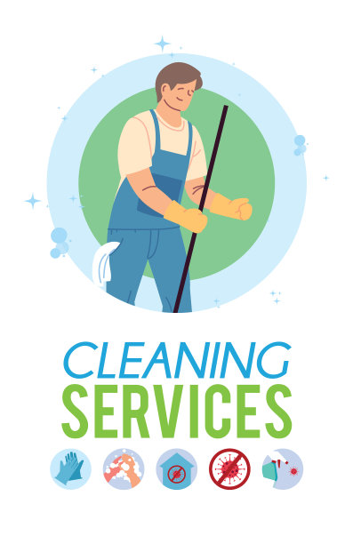 在清洁服务工作的年轻人冠状病毒19图片下载