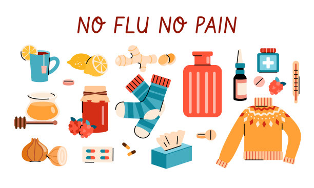 感冒或流感病毒家庭治疗或治疗集图片下载