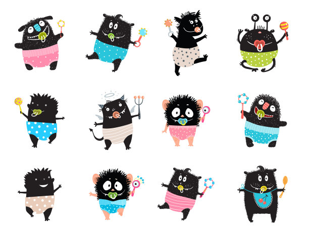 怪物小孩角色包涂鸦黑色怪物图片下载