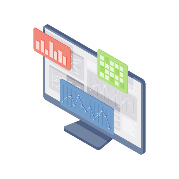 卡通电脑显示器与图表。等距插图图片下载