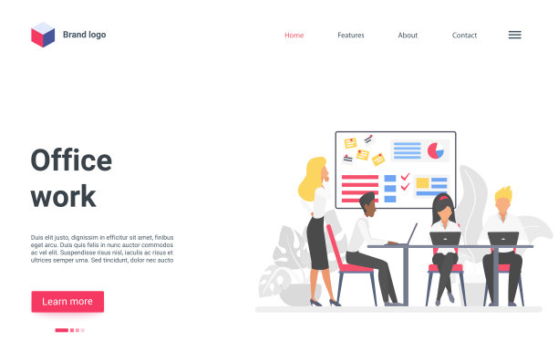 办公室团队登陆页面，商务人员在白板上开会演讲或开会图片下载