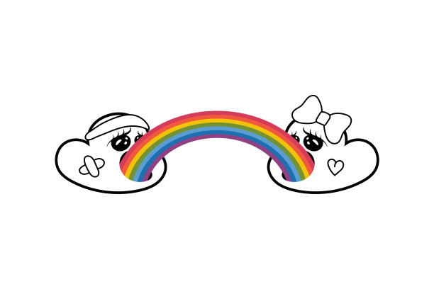 两个可爱可爱的男孩和女孩云朵吐彩虹。彩色书页面。白色背景上的卡通云。矢量图图片下载
