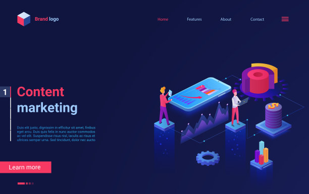 内容营销理念等距登陆页面，服务数字内容分析图片下载