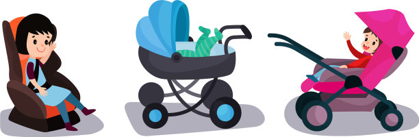 蹒跚学步的孩子坐在马车和助推器里图片下载