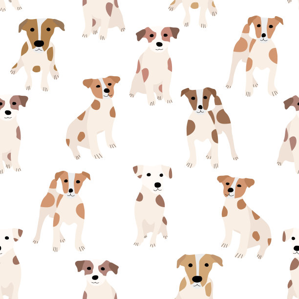 可爱的狗杰克罗素梗。范妮的动物。矢量手绘无缝模式。适合婴儿，儿童服装，印花设计，纺织品。白色背景。图片下载