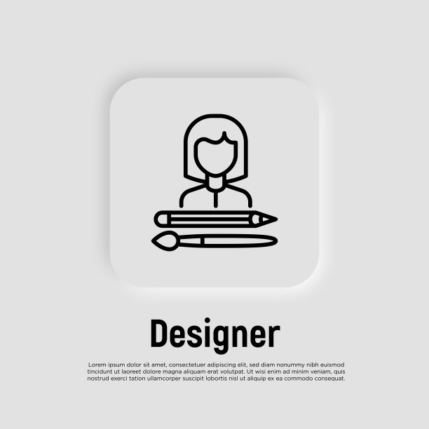 设计师，插画家，艺术家细线图标。有创造力的人。《阿凡达》。女孩拿着铅笔和画笔。矢量插图。图片下载