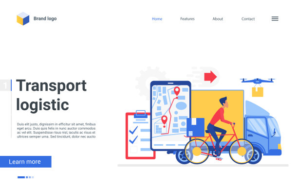 运输物流服务登陆页面，在线货物跟踪配送app和快递员图片下载