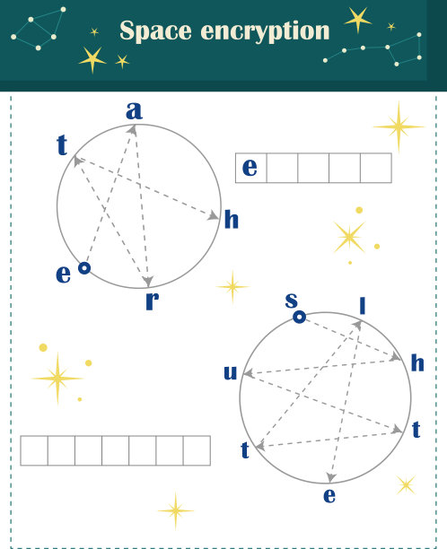 儿童逻辑游戏。空间加密。解开并阅读这个单词。图片下载