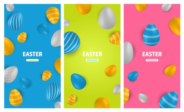 彩色复活节彩蛋横幅。3d复活节彩蛋，春节传统象征。图片下载