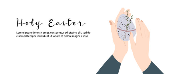 女人装饰复活节彩蛋。生态乡村装饰。神圣的复活节庆祝准备工作。矢量平面卡通插图，横幅设计图片下载