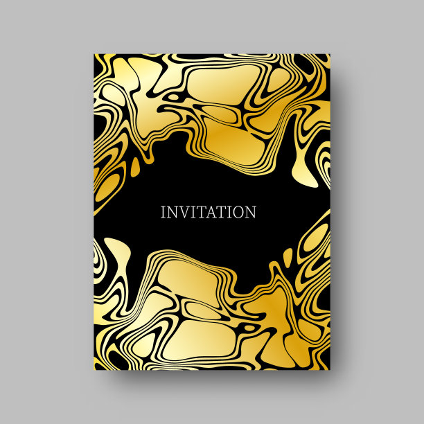 优雅的金色波浪纹理创意设计的海报，卡片，邀请，壁纸，横幅和网站。黑色和金色的颜料。图片下载