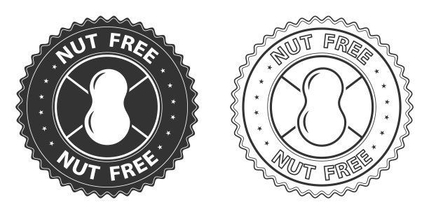 坚果免费图标，邮票。矢量插图孤立在白色背景。徽章或贴纸平面设计。健康食品的概念。食品包装无花生标志或营养产品营养标志图片下载