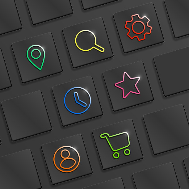 黑色键盘按钮上的图标和社交网络向量集图片下载