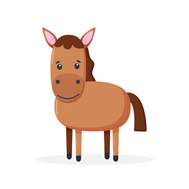 卡通棕色的马在白色的背景上奔跑图片下载