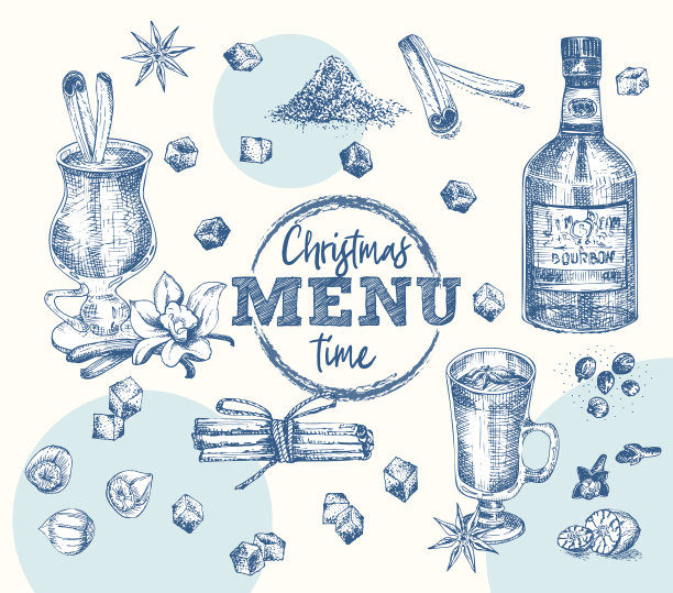 设置酒瓶波旁酒杯蛋奶酒圣诞节图片下载