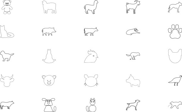 宠物农场动物黑色套装轮廓风格图片下载