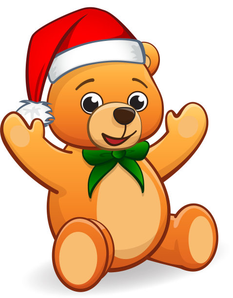 可爱的泰迪熊和圣诞老人的帽子图片下载