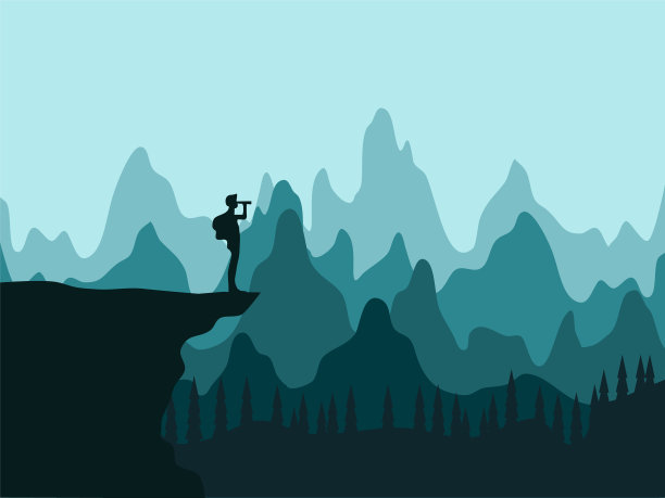 一个游客在悬崖上的剪影图片下载