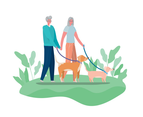 在公园里养狗的高级男女卡通图片下载