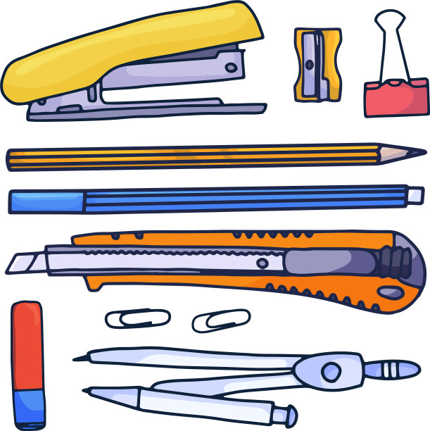 手绘漫画文具套涂鸦套图片下载