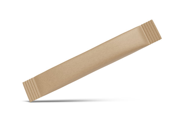 空白棕色纸糖棒小袋包装孤立在白色。3 d渲染插图。图片下载
