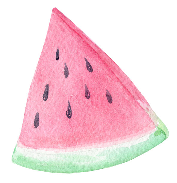 水彩粉红色西瓜三角形片与黑色的种子孤立在白色的背景图片下载