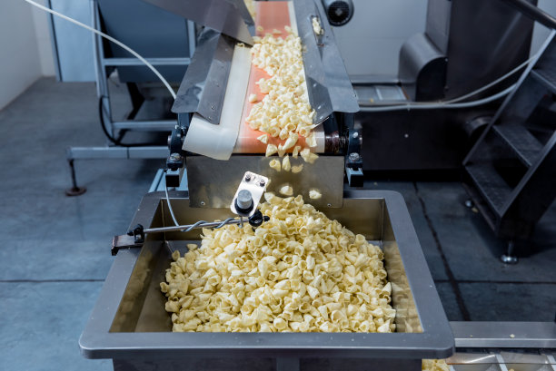 现代化工厂中用于包装零食和薯条的输送线图片下载