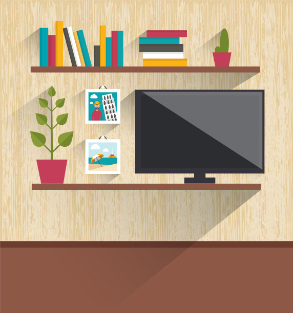 客厅内设电视和书架图片下载