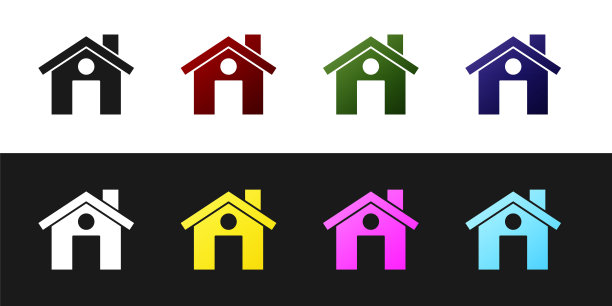 设置房子图标隔离在黑色和白色的背景。家的象征。向量图片下载