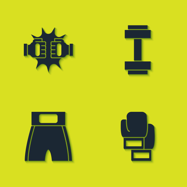 设置拳击手套，拳击，短和哑铃图标。向量图片下载