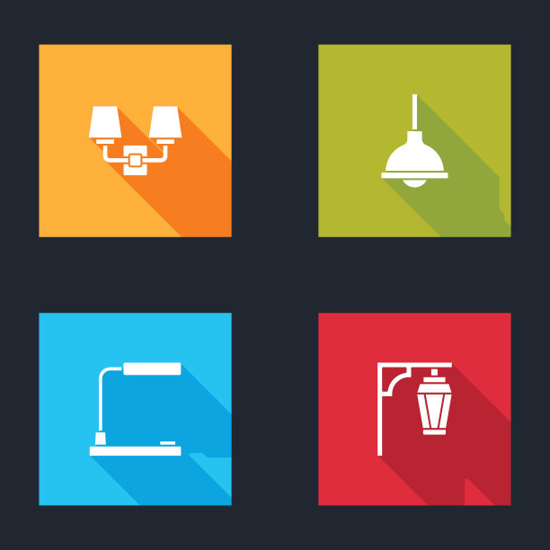 设置壁灯或壁灯，吊灯，桌子和复古街灯图标。向量图片下载