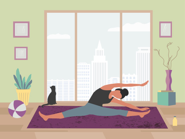年轻女子呆在家里训练瑜伽图片下载