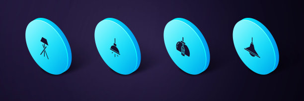 设置等距吊灯，落地灯图标。向量图片下载