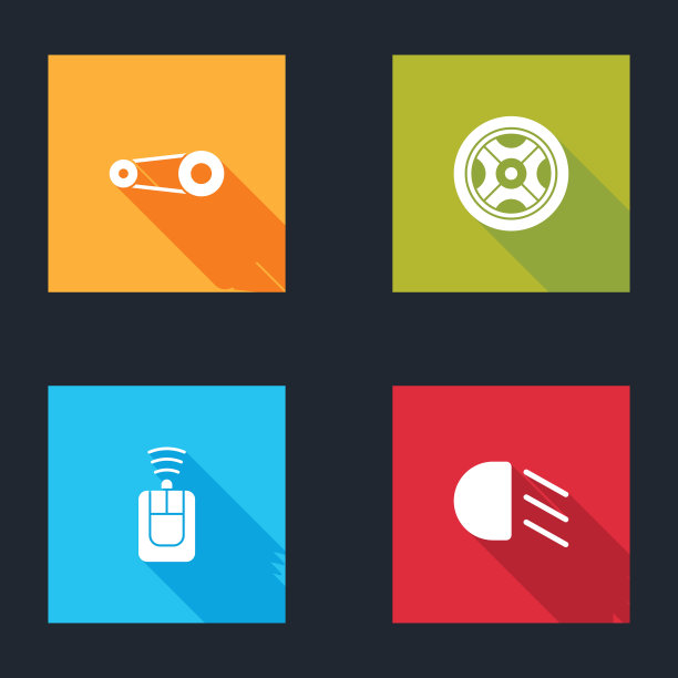 设置同步带套件，汽车车轮，钥匙与遥控器和远光灯图标。向量图片下载