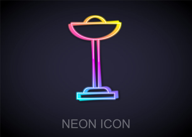 发光的霓虹灯线落地灯图标隔离在黑色背景。向量图片下载