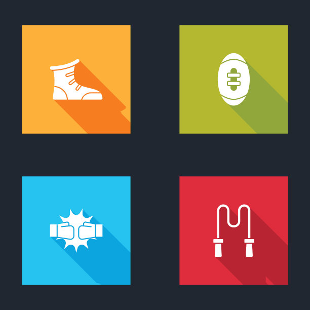 设置运动拳击鞋，美式足球，拳击手套和跳绳图标。向量图片下载